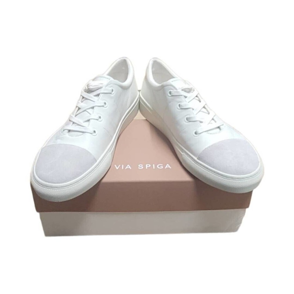 Via Spiga Womens Sybil Fashion Sneakers Shoes White Leather Lace Suede 11M New
